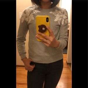 J crew grey top with decorative flowers
